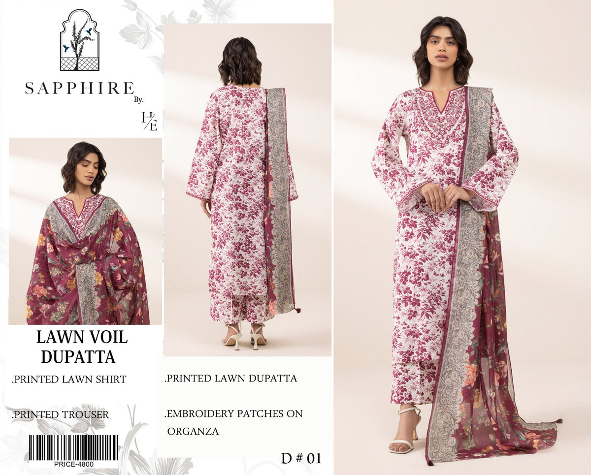 Sapphire 3 Piece Summer Lawn SP 06
